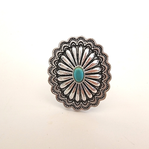 NEW Bohemian Turquoise Pattern Detail Antique Silver Ring - Picture 1 of 6